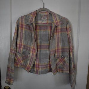 At Last Jeanswear 100% Cotton Pastel Plaid Zip Jacket Sz Medium